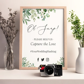 Oh Snap Hashtag Greenery Eucalyptus Leaves Sign by CardHunter at Zazzle