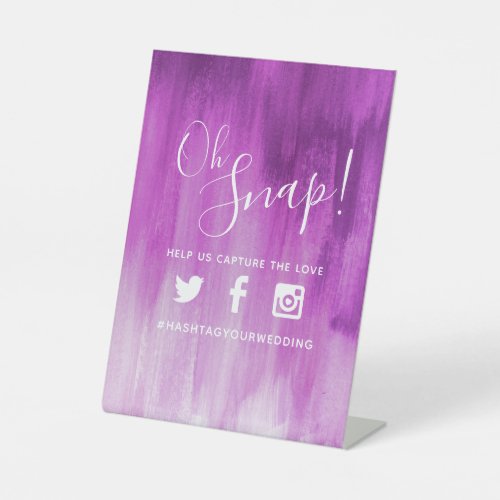 Oh snap hashtag wedding mauve modern art pedestal sign