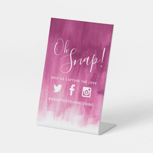 Oh snap hashtag wedding pink red modern art pedestal sign