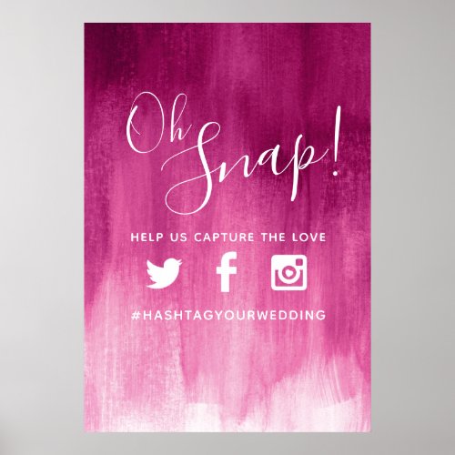 Oh snap hashtag wedding pink red modern art poster