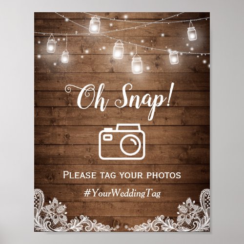 Oh Snap Instagram Hashtag Rustic Mason Jar Lights Poster