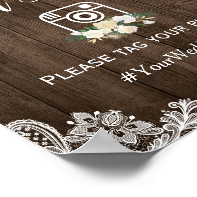 Oh Snap Instagram Hashtag Rustic Wood White Floral Poster