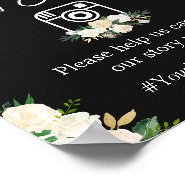 Oh Snap Instagram Hashtag Watercolor White Floral Poster