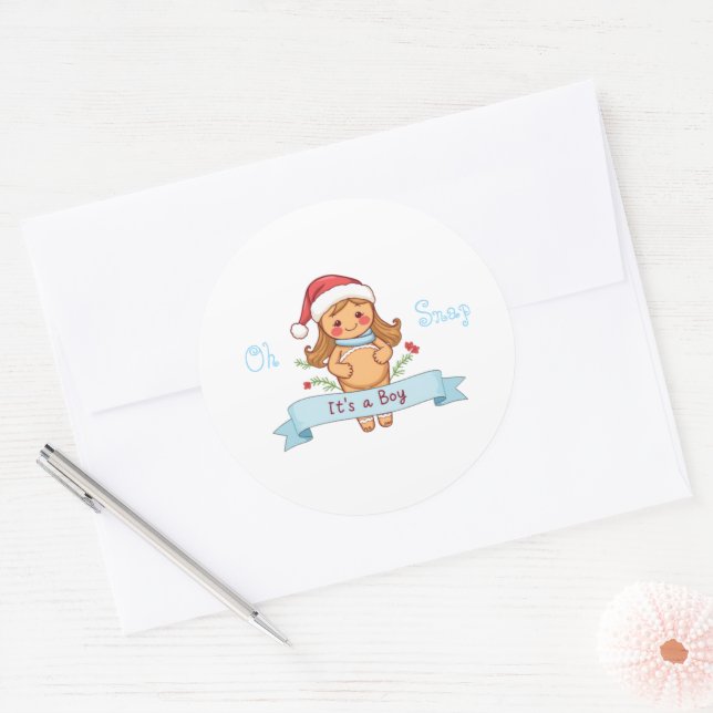 Oh Snap It's a Boy Gingerbread Mom Classic Round Sticker (Envelope)