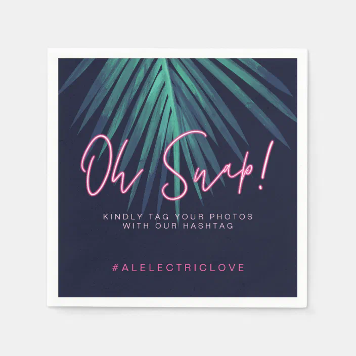 Oh Snap Neon Pink Script Tropical Retro Wedding Napkins Zazzle Com