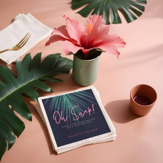 "Oh Snap" Neon Pink Script Tropical Retro Wedding Napkins