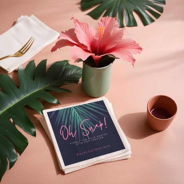 "Oh Snap" Neon Pink Script Tropical Retro Wedding Napkins ("Oh Snap" Neon Pink Script Tropical Retro Wedding Napkins)