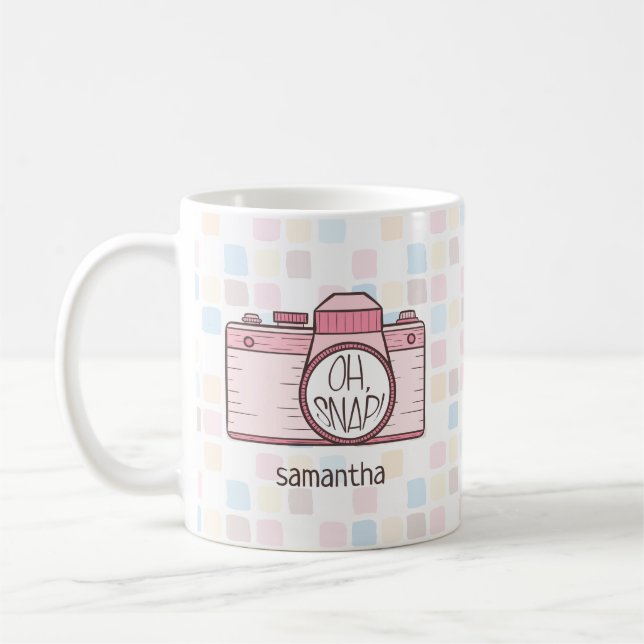 Oh Snap! Pink Pastel Camera Coffee Mug (Left)