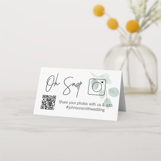 OH SNAP QR Code Eucalyptus Folded table card (Front)