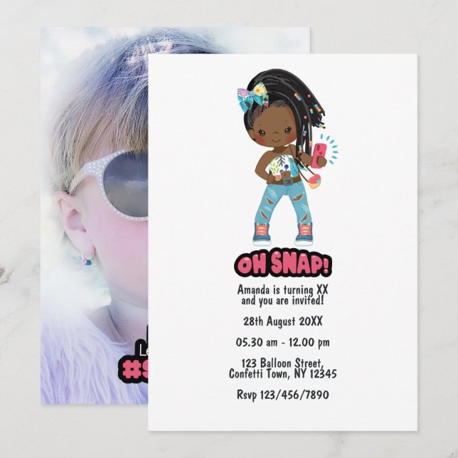 Oh Snap! Selfie-Themed Kids Birthday Party Photo Invitation (Front/Back)