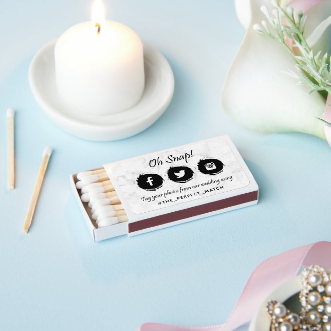 Oh Snap! Social Media Modern Wedding Hashtag Matchboxes (Insitu)