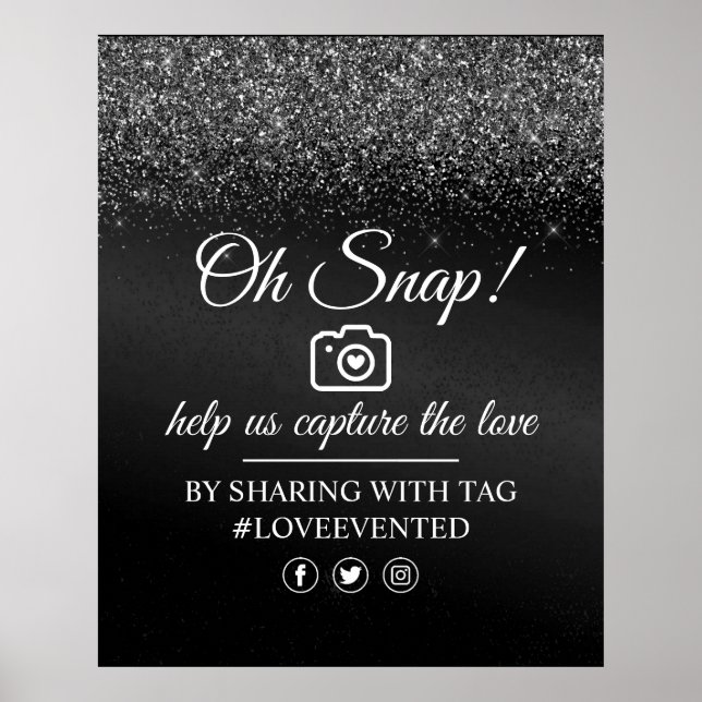 Oh Snap Social Media Tag Poster Black Glitter (Front)