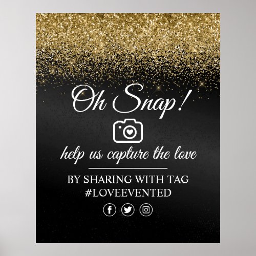 Oh Snap Social Media Tag Poster Black Gold Glitter