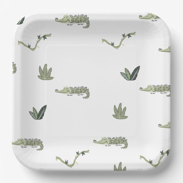 Oh Snap Swamp Crocodile Birthday Party Paper Plates (Front)