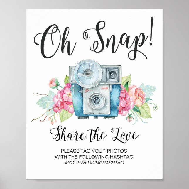 Oh Snap Vintage Camera Hashtag Wedding Sign (Front)