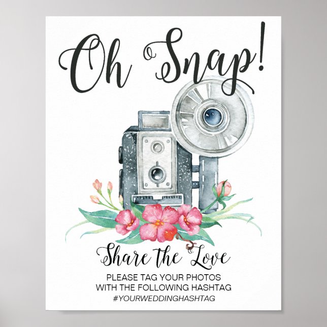 Oh Snap Vintage Camera Hashtag Wedding Sign (Front)