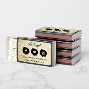 Oh Snap! Vintage Wedding Photo Tagging Hashtag Matchboxes
