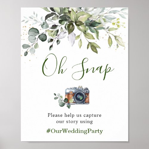 Oh Snap Watercolor Eucalyptus Hashtag Wedding Sign