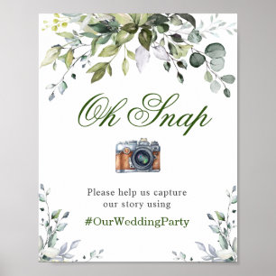 Oh Snap Watercolor Eucalyptus Hashtag Wedding Sign