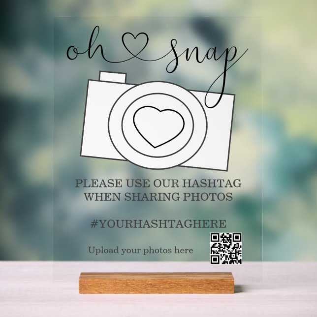 Oh Snap Wedding Photo Hashtag Personalized  Acrylic Sign (Neutral)