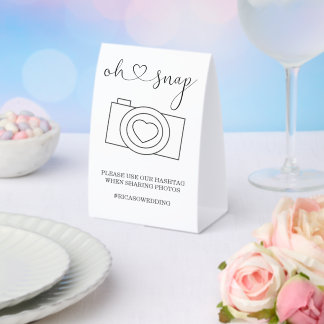 Oh Snap Wedding Photo Hashtag Personalized Paper Table Tent