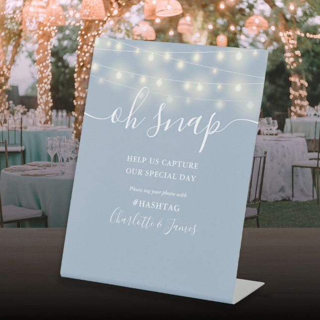 Oh Snap Wedding String Lights Dusty Blue Pedestal Sign (Oh Snap Wedding String Lights Dusty Blue Pedestal Sign)