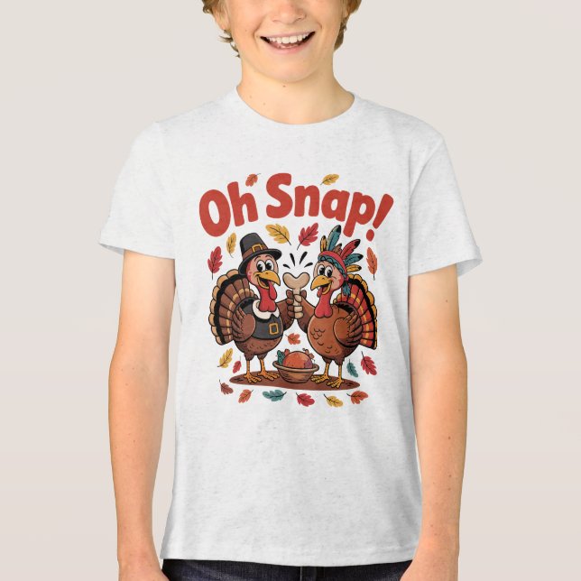 Oh Snap! Wishbone Game Pilgrim Native Turkey Funny Tri-Blend Shirt (Front)