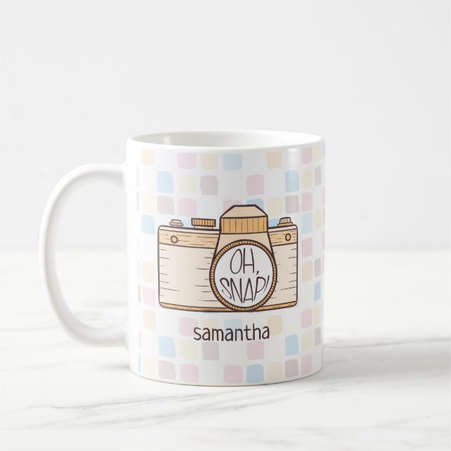 Oh Snap! Yellow Pastel Camera Coffee Mug (Left)