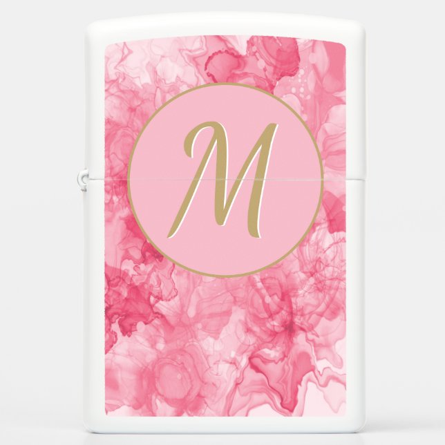 Oh So Girly Pretty Pink & White Marble Swirl Zippo Lighter (Front)
