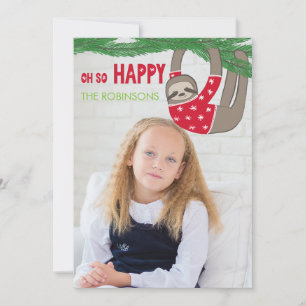 Oh So Happy Christmas Sloth Photo Card