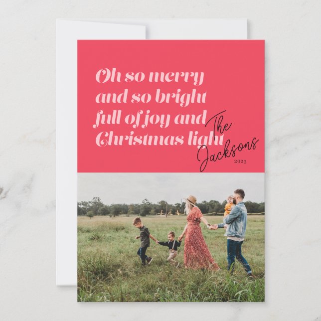 Oh So Merry Christmas modern Card Coral (Front)