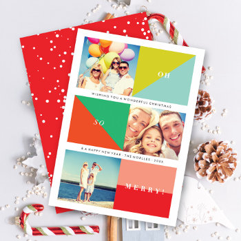 Oh So Merry Modern Color Blocks 3 Photo Collage Holiday Card by fat_fa_tin at Zazzle