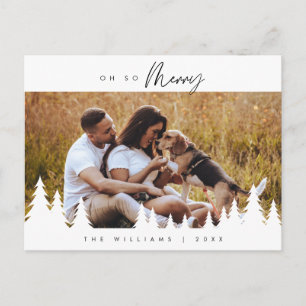 Oh So Merry, Modern Rustic Christmas Family Photo Postcard
