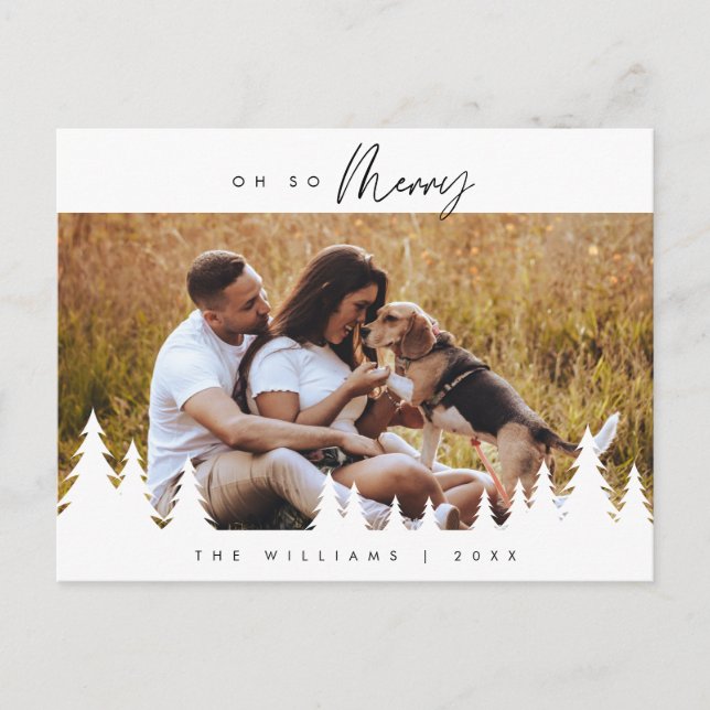 Oh So Merry, Modern Rustic Christmas Family Photo Postcard (Front)