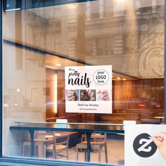 Oh So Pretty Nail Artist Script Logo Photo Pink Window Cling (Cafe Window)