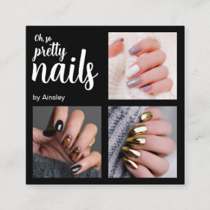 Oh So Pretty Nail Artist Script Photo Square Business Card