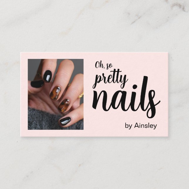 Oh So Pretty Nail Artist Script Pink Photo QR Code Business Card (Front)