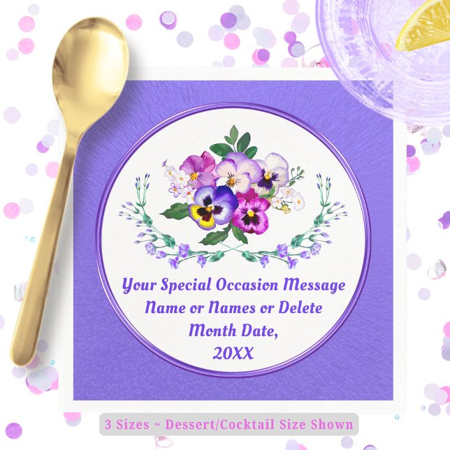 Oh so Pretty Personalized, Pansy Paper Napkins (Pansy Napkins. Pansy Paper Plates and Napkins. Personalized Birthday Cocktail Napkins. Sweet 16 idea)