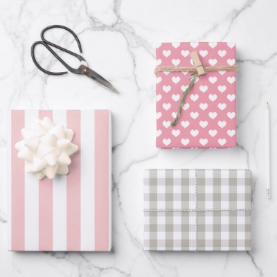 Oh So Pretty Striped Gingham And Heart  Wrapping Paper Sheets