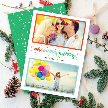 Oh So Very Merry Colorful Confetti 2 Photo Collage Holiday Card by fat_fa_tin at Zazzle