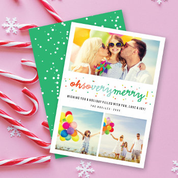 Oh So Very Merry Colorful Confetti 3 Photo Collage Holiday Card by fat_fa_tin at Zazzle