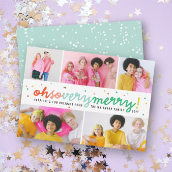 Oh So Very Merry Colorful Confetti 5 Photo Collage Holiday Card by fat_fa_tin at Zazzle