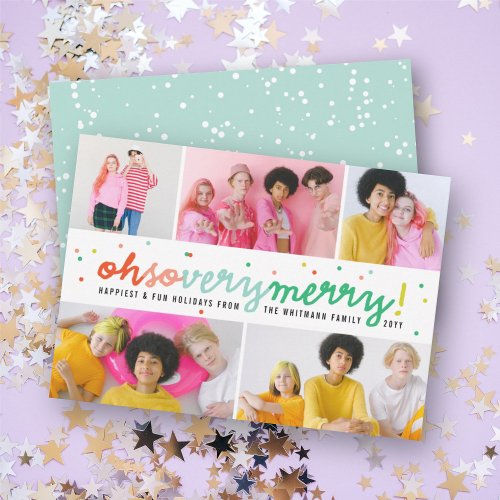 Oh So Very Merry Colorful Confetti 5 Photo Collage Holiday Card
