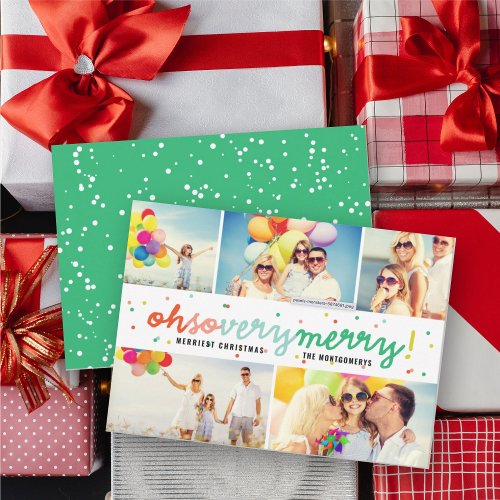 Oh So Very Merry Colorful Confetti 5 Photo Collage Holiday Card