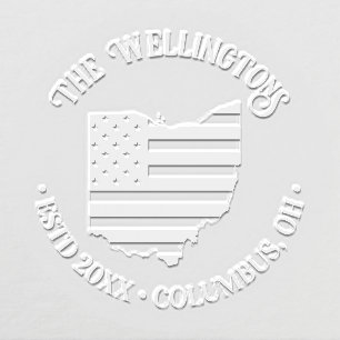 OH State Map Stars Stripes Family Name Date Loc Embosser