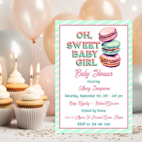 Oh Sweet Baby Girl Macaron Themed Baby Shower Invitation