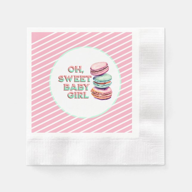 Oh Sweet Baby Girl Macaron Themed Baby Shower Napkins (Front)