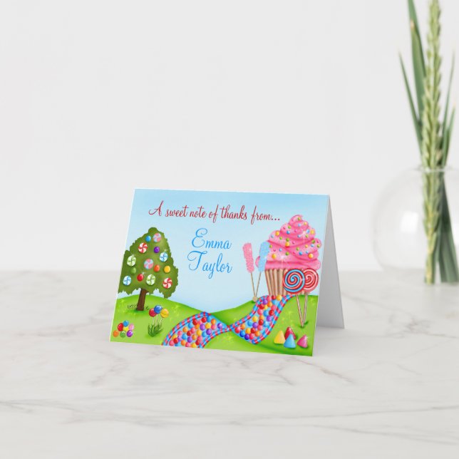 Oh Sweet Candy  Cupcake Land Thank You Note Cards (Front)