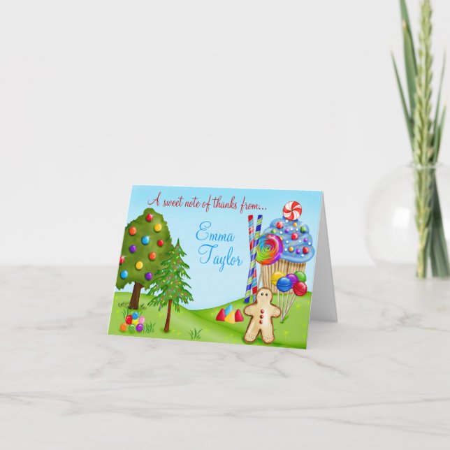 Oh Sweet Candy  Cupcake Land Thank You Note Cards (Front)
