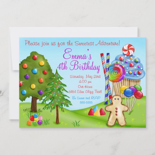 Oh Sweet Candy Land Birthday Cupcake Invitations